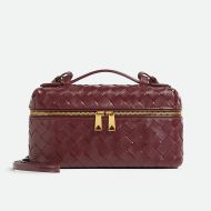 Bottega Veneta Bang Bang Vanity Case Bag with Detachable Strap Intreccio Calfskin Burgundy