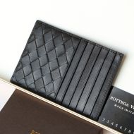 Bottega Veneta Card Case with Coin Purse Intreccio Calfskin Black