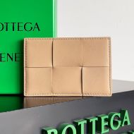 Bottega Veneta Cassette Credit Card Case Intreccio Calfskin Beige