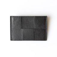 Bottega Veneta Cassette Credit Card Case Intreccio Calfskin Black