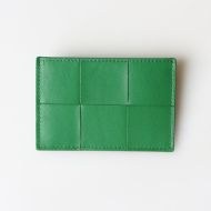 Bottega Veneta Cassette Credit Card Case Intreccio Calfskin Green