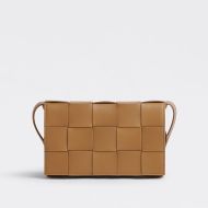 Bottega Veneta Cassette Crossbody Bag Intreccio Calfskin Brown