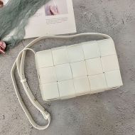 Bottega Veneta Cassette Crossbody Bag Intreccio Calfskin White