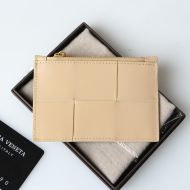 Bottega Veneta Cassette Zippered Card Case Intreccio Calfskin Khaki