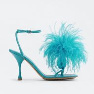 Bottega Veneta Dot Sandals Women Feather Leather with Ankle Strap Sky Blue