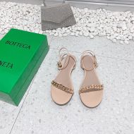 Bottega Veneta Dot Chain Flat Sandals Women Lambskin with Ankle Strap Apricot