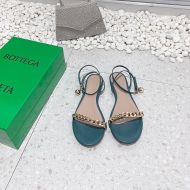 Bottega Veneta Dot Chain Flat Sandals Women Lambskin with Ankle Strap Green/Gold