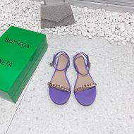 Bottega Veneta Dot Chain Flat Sandals Women Lambskin with Ankle Strap Purple