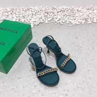 Bottega Veneta Dot Chain Sandals Women Lambskin with Ankle Strap Green/Gold