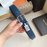 Bottega Veneta Extra Long Intrecciato Belt Calfskin with Square Buckle Navy Blue