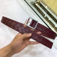 Bottega Veneta Intrecciato Belt Calfskin with Silver Rectangular Buckle Burgundy