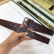 Bottega Veneta Intrecciato Reversible Belt Calfskin with Black Rectangular Buckle Coffee/Burgundy