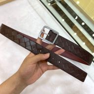 Bottega Veneta Intrecciato Reversible Belt Calfskin with Silver Rectangular Buckle Coffee/Burgundy