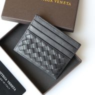 Bottega Veneta Intreccio Credit Card Case with Logo Print Calfskin Grey