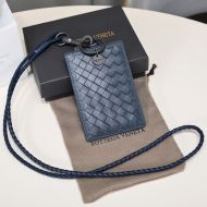 Bottega Veneta Intrecoci Badge Holder with Detachable Strap Lambskin Navy Blue