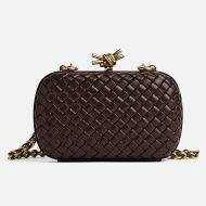 Bottega Veneta Knot Chain Clutch Intreccio Calfskin Minaudiere Coffee