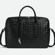 Bottega Veneta Large Getaway Briefcase with Strap and Signature Knot Intreccio Lambskin Black