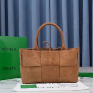 Bottega Veneta Medium Arco Tote Intreccio Suede Caramel