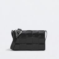 Bottega Veneta Medium Cassette Crossbody Bag with Triangle Buckle Intreccio Calfskin Black