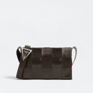 Bottega Veneta Medium Cassette Crossbody Bag with Triangle Buckle Intreccio Calfskin Coffee