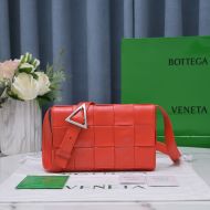 Bottega Veneta Medium Cassette Crossbody Bag with Triangle Buckle Intreccio Calfskin Red