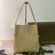 Bottega Veneta Medium Hobo Knot Shoulder Bag Intreccio Lambskin Apricot