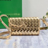 Bottega Veneta Mini Andiamo Crossbody Bag with Knot Intreccio Calfskin Gold