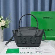 Bottega Veneta Mini Arco Top Handle Bag with Detachable Strap Intreccio Grained Calfskin Navy Blue