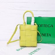 Bottega Veneta Mini Cassette Tote with Detachable Strap Intreccio Leather Lemon