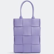 Bottega Veneta Mini Cassette Tote with Detachable Strap Intreccio Leather Purple