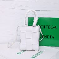 Bottega Veneta Mini Cassette Tote with Detachable Strap Intreccio Leather White