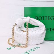 Bottega Veneta Mini Jodie Wristlet Handbag with Chain Intreccio Calfskin White