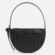 Bottega Veneta Mini Sunrise Shoulder Bag with Knot Intreccio Calfskin Black