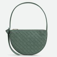 Bottega Veneta Mini Sunrise Shoulder Bag with Knot Intreccio Calfskin Blue