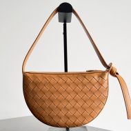 Bottega Veneta Mini Sunrise Shoulder Bag with Knot Intreccio Calfskin Brown