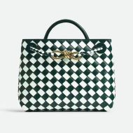 Bottega Veneta Small Andiamo Top Handle Bag with Signature Knot Intreccio Lambskin Green/White