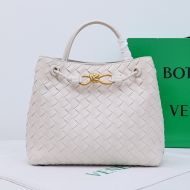 Bottega Veneta Small Andiamo Top Handle Bag with Signature Knot Intreccio Lambskin White