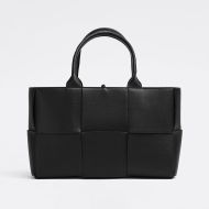 Bottega Veneta Small Arco Tote Intreccio Grained Calfskin and Suede Black