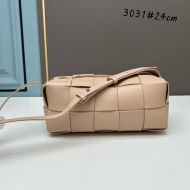 Bottega Veneta Small Brick Cassette Crossbody Bag Intreccio Grained Calfskin Apricot