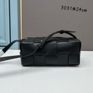 Bottega Veneta Small Brick Cassette Crossbody Bag Intreccio Grained Calfskin Black