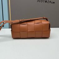 Bottega Veneta Small Brick Cassette Crossbody Bag Intreccio Grained Calfskin Brown