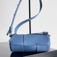 Bottega Veneta Small Canette Crossbody Bag with Logo Print Intreccio Calfskin Blue