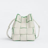 Bottega Veneta Small Cassette Bucket Bag Intreccio Grained Calfskin White/Green