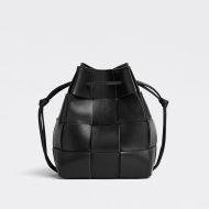 Bottega Veneta Small Cassette Bucket Bag Intreccio Lambskin Black