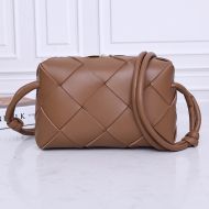 Bottega Veneta Small Cassette Camera Bag Intreccio Lambskin Brown