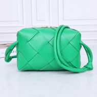 Bottega Veneta Small Cassette Camera Bag Intreccio Lambskin Green