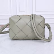 Bottega Veneta Small Cassette Camera Bag Intreccio Lambskin Grey