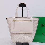 Bottega Veneta Small Flip Flap Tote with Zippered Pocket Intreccio Lambskin White