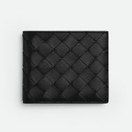 Bottega Veneta Small Intreccio Bi-Fold Wallet Calfskin Black