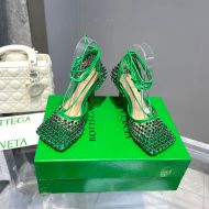 Bottega Veneta Sparkle Stretch Sandals Women Mesh and Lambskin with Crystals Green